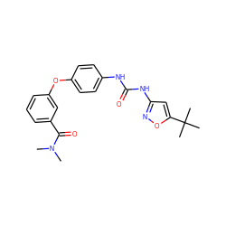 CN(C)C(=O)c1cccc(Oc2ccc(NC(=O)Nc3cc(C(C)(C)C)on3)cc2)c1 ZINC000013589522