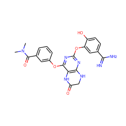 CN(C)C(=O)c1cccc(Oc2nc(Oc3cc(C(=N)N)ccc3O)nc3c2NC(=O)CN3)c1 ZINC000001545941