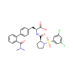 CN(C)C(=O)c1ccccc1-c1ccc(C[C@H](NC(=O)[C@@H]2CCCN2S(=O)(=O)c2cc(Cl)cc(Cl)c2)C(=O)O)cc1 ZINC000026646963