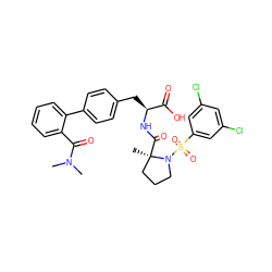 CN(C)C(=O)c1ccccc1-c1ccc(C[C@H](NC(=O)[C@]2(C)CCCN2S(=O)(=O)c2cc(Cl)cc(Cl)c2)C(=O)O)cc1 ZINC000026649104