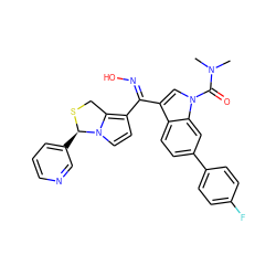 CN(C)C(=O)n1cc(/C(=N/O)c2ccn3c2CS[C@@H]3c2cccnc2)c2ccc(-c3ccc(F)cc3)cc21 ZINC000014263360