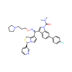 CN(C)C(=O)n1cc(/C(=N/OCCCN2CCCC2)c2ccn3c2CS[C@@H]3c2cccnc2)c2ccc(-c3ccc(F)cc3)cc21 ZINC000026732333