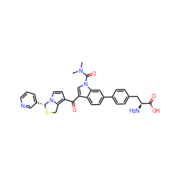 CN(C)C(=O)n1cc(C(=O)c2ccn3c2CS[C@@H]3c2cccnc2)c2ccc(-c3ccc(C[C@H](N)C(=O)O)cc3)cc21 ZINC000026733571