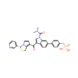 CN(C)C(=O)n1cc(C(=O)c2ccn3c2CS[C@@H]3c2cccnc2)c2ccc(-c3ccc(OP(=O)(O)O)cc3)cc21 ZINC000026737055