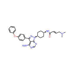 CN(C)C/C=C/C(=O)N[C@H]1CC[C@@H](n2nc(-c3ccc(Oc4ccccc4)cc3)c3c(N)ncnc32)CC1 ZINC000113768338