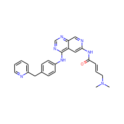 CN(C)C/C=C/C(=O)Nc1cc2c(Nc3ccc(Cc4ccccn4)cc3)ncnc2cn1 ZINC001772585670