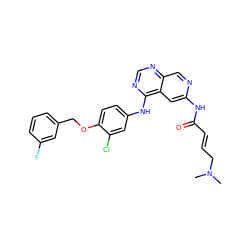 CN(C)C/C=C/C(=O)Nc1cc2c(Nc3ccc(OCc4cccc(F)c4)c(Cl)c3)ncnc2cn1 ZINC001772573350