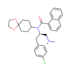 CN(C)C[C@@H](Cc1ccc(Cl)cc1)N(C(=O)c1cccc2ccccc12)C1CCC2(CC1)OCCO2 ZINC000040395254