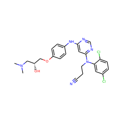 CN(C)C[C@@H](O)COc1ccc(Nc2cc(N(CCC#N)c3cc(Cl)ccc3Cl)ncn2)cc1 ZINC000013537917