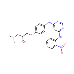 CN(C)C[C@@H](O)COc1ccc(Nc2cc(Nc3ccccc3[N+](=O)[O-])ncn2)cc1 ZINC000013537892