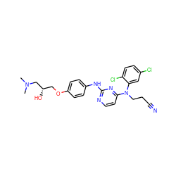 CN(C)C[C@@H](O)COc1ccc(Nc2nccc(N(CCC#N)c3cc(Cl)ccc3Cl)n2)cc1 ZINC000013538058