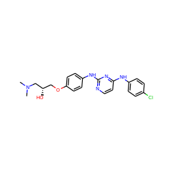 CN(C)C[C@@H](O)COc1ccc(Nc2nccc(Nc3ccc(Cl)cc3)n2)cc1 ZINC000013537972