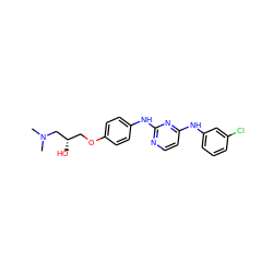 CN(C)C[C@@H](O)COc1ccc(Nc2nccc(Nc3cccc(Cl)c3)n2)cc1 ZINC000013537965