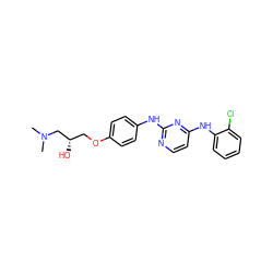 CN(C)C[C@@H](O)COc1ccc(Nc2nccc(Nc3ccccc3Cl)n2)cc1 ZINC000013537941