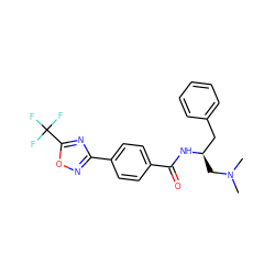 CN(C)C[C@H](Cc1ccccc1)NC(=O)c1ccc(-c2noc(C(F)(F)F)n2)cc1 ZINC000142912371