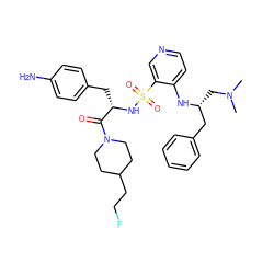 CN(C)C[C@H](Cc1ccccc1)Nc1ccncc1S(=O)(=O)N[C@@H](Cc1ccc(N)cc1)C(=O)N1CCC(CCF)CC1 ZINC000027187294