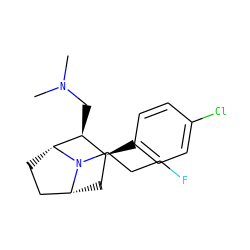 CN(C)C[C@H]1[C@@H](c2ccc(Cl)cc2)C[C@@H]2CC[C@H]1N2CCCF ZINC000084653328