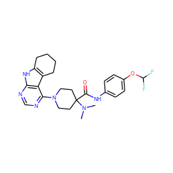 CN(C)C1(C(=O)Nc2ccc(OC(F)F)cc2)CCN(c2ncnc3[nH]c4c(c23)CCCC4)CC1 ZINC000653847671