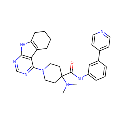 CN(C)C1(C(=O)Nc2cccc(-c3ccncc3)c2)CCN(c2ncnc3[nH]c4c(c23)CCCC4)CC1 ZINC000653851683