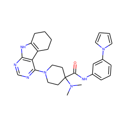 CN(C)C1(C(=O)Nc2cccc(-n3cccc3)c2)CCN(c2ncnc3[nH]c4c(c23)CCCC4)CC1 ZINC000653850055