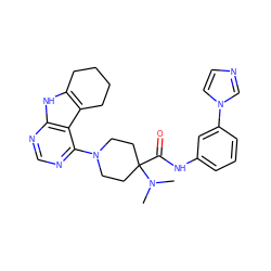 CN(C)C1(C(=O)Nc2cccc(-n3ccnc3)c2)CCN(c2ncnc3[nH]c4c(c23)CCCC4)CC1 ZINC000653842820