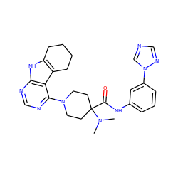 CN(C)C1(C(=O)Nc2cccc(-n3cncn3)c2)CCN(c2ncnc3[nH]c4c(c23)CCCC4)CC1 ZINC000653851635