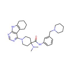 CN(C)C1(C(=O)Nc2cccc(CN3CCCCC3)c2)CCN(c2ncnc3[nH]c4c(c23)CCCC4)CC1 ZINC000653841674