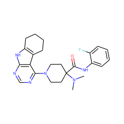 CN(C)C1(C(=O)Nc2ccccc2F)CCN(c2ncnc3[nH]c4c(c23)CCCC4)CC1 ZINC000653850976