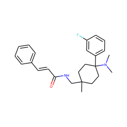 CN(C)C1(c2cccc(F)c2)CCC(C)(CNC(=O)/C=C/c2ccccc2)CC1 ZINC000146974271