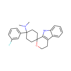 CN(C)C1(c2cccc(F)c2)CCC2(CC1)OCCc1c2[nH]c2ccccc12 ZINC000003950144