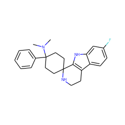 CN(C)C1(c2ccccc2)CCC2(CC1)NCCc1c2[nH]c2cc(F)ccc12 ZINC000114381824