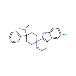 CN(C)C1(c2ccccc2)CCC2(CC1)NCCc1c2[nH]c2ccc(F)cc12 ZINC000114002732