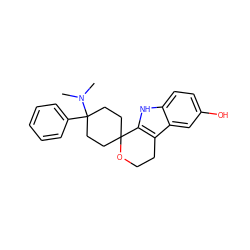 CN(C)C1(c2ccccc2)CCC2(CC1)OCCc1c2[nH]c2ccc(O)cc12 ZINC000003950148