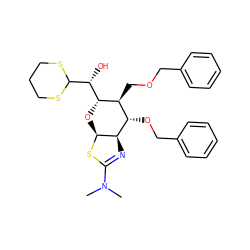 CN(C)C1=N[C@@H]2[C@@H](OCc3ccccc3)[C@H](COCc3ccccc3)[C@@H]([C@@H](O)C3SCCCS3)O[C@@H]2S1 ZINC000169688165