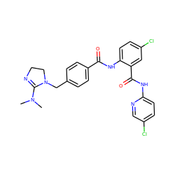 CN(C)C1=NCCN1Cc1ccc(C(=O)Nc2ccc(Cl)cc2C(=O)Nc2ccc(Cl)cn2)cc1 ZINC000028107974