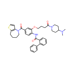 CN(C)C1CCN(C(=O)CCCOc2cc(C(=O)N3CCCCc4sccc43)ccc2NC(=O)c2ccccc2-c2ccccc2)CC1 ZINC000003933652