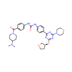 CN(C)C1CCN(C(=O)c2ccc(NC(=O)Nc3ccc(-c4nc(O[C@H]5CCOC5)nc(N5CCOCC5)n4)cc3)cc2)CC1 ZINC000072175777