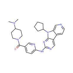 CN(C)C1CCN(C(=O)c2ccc(Nc3ncc4c5ccncc5n(C5CCCC5)c4n3)nc2)CC1 ZINC000117684840