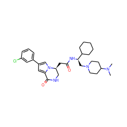 CN(C)C1CCN(C[C@@H](NC(=O)C[C@H]2CNC(=O)c3cc(-c4cccc(Cl)c4)cn32)C2CCCCC2)CC1 ZINC000169325508