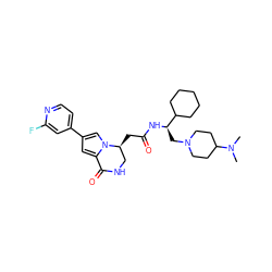 CN(C)C1CCN(C[C@@H](NC(=O)C[C@H]2CNC(=O)c3cc(-c4ccnc(F)c4)cn32)C2CCCCC2)CC1 ZINC000205293992