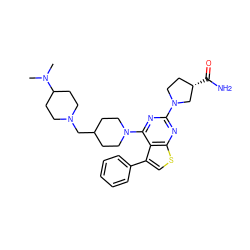 CN(C)C1CCN(CC2CCN(c3nc(N4CC[C@H](C(N)=O)C4)nc4scc(-c5ccccc5)c34)CC2)CC1 ZINC000146470884