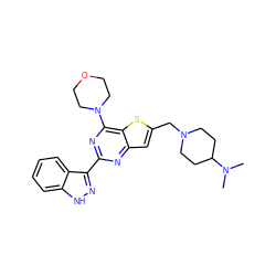 CN(C)C1CCN(Cc2cc3nc(-c4n[nH]c5ccccc45)nc(N4CCOCC4)c3s2)CC1 ZINC000095556467