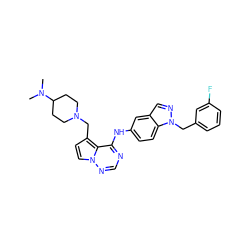 CN(C)C1CCN(Cc2ccn3ncnc(Nc4ccc5c(cnn5Cc5cccc(F)c5)c4)c23)CC1 ZINC000028903101