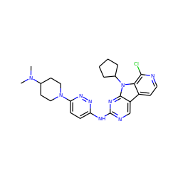 CN(C)C1CCN(c2ccc(Nc3ncc4c5ccnc(Cl)c5n(C5CCCC5)c4n3)nn2)CC1 ZINC000117683279