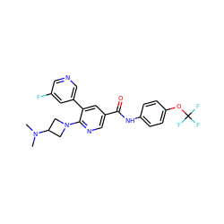 CN(C)C1CN(c2ncc(C(=O)Nc3ccc(OC(F)(F)F)cc3)cc2-c2cncc(F)c2)C1 ZINC001772642759