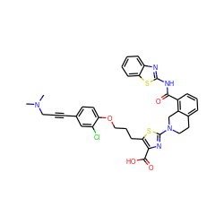 CN(C)CC#Cc1ccc(OCCCc2sc(N3CCc4cccc(C(=O)Nc5nc6ccccc6s5)c4C3)nc2C(=O)O)c(Cl)c1 ZINC000163892879