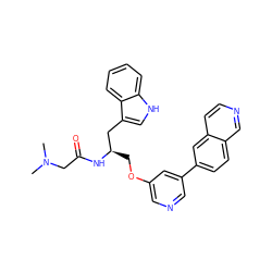 CN(C)CC(=O)N[C@H](COc1cncc(-c2ccc3cnccc3c2)c1)Cc1c[nH]c2ccccc12 ZINC000038390482