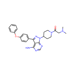 CN(C)CC(=O)N1CCC(n2nc(-c3ccc(Oc4ccccc4)cc3)c3c(N)ncnc32)CC1 ZINC000142986609