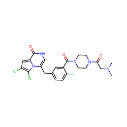 CN(C)CC(=O)N1CCN(C(=O)c2cc(Cc3c[nH]c(=O)c4cc(Cl)c(Cl)n34)ccc2F)CC1 ZINC000045358196