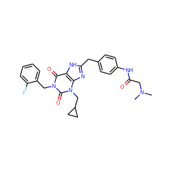 CN(C)CC(=O)Nc1ccc(Cc2nc3c([nH]2)c(=O)n(Cc2ccccc2F)c(=O)n3CC2CC2)cc1 ZINC000028708803